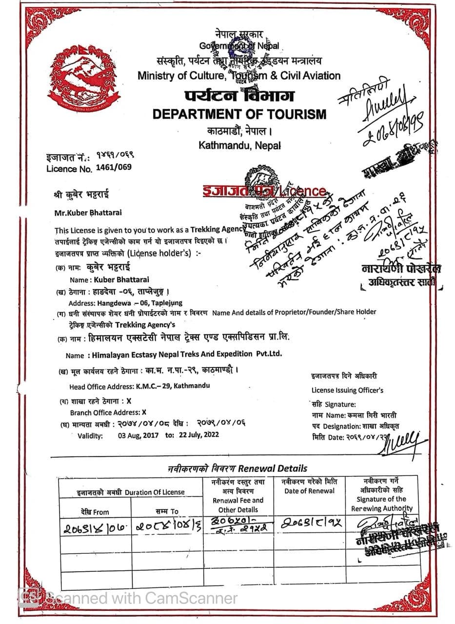 TAAN Trekking Agency License