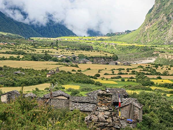 Scattered settlements on the Manaslu tsum valley trek in August
