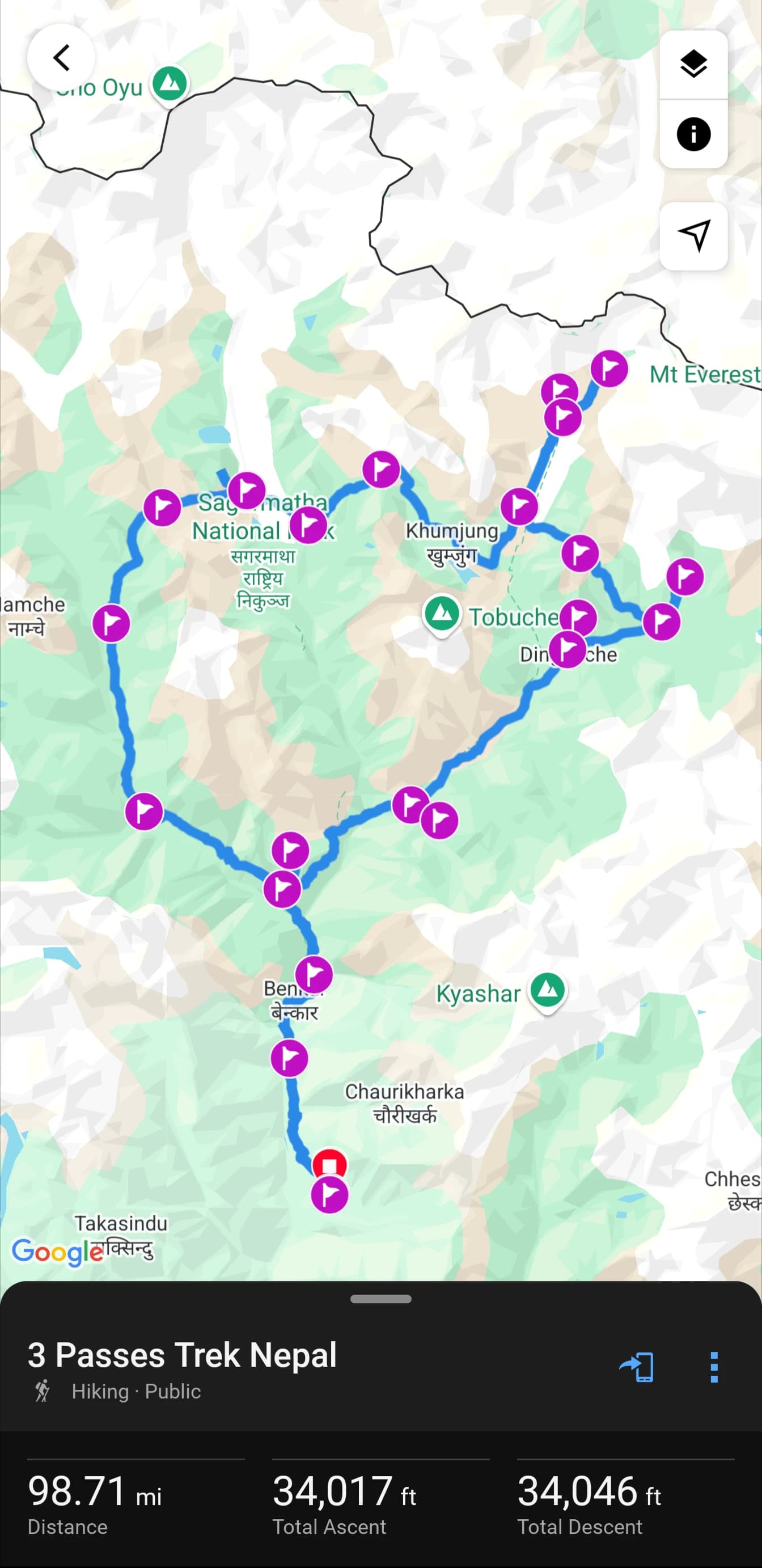 Map of Everest 3 passes trek
