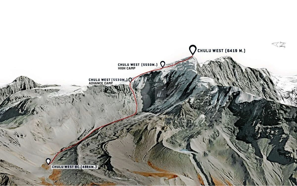 Chulu West Peak Climbing - 7 Days trip map